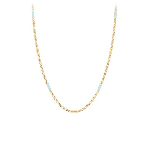 Engravable Bar Open Curb Chain with Blue Enamel Bars