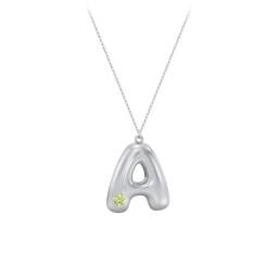 Custom Bubble Initial Necklace with Birthstone