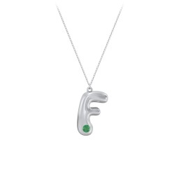 Custom Bubble Initial Necklace with Birthstone in 925 Sterling Silver with Emerald