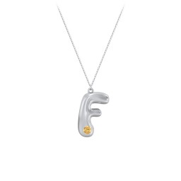 Custom Bubble Initial Necklace with Birthstone in 925 Sterling Silver with Citrine