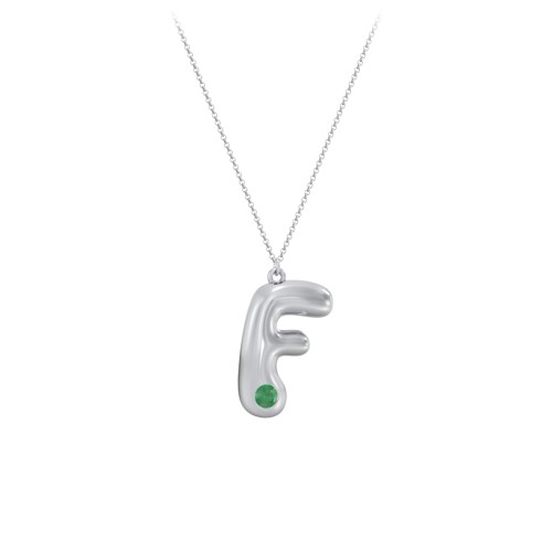 Custom Bubble Initial Necklace with Birthstone – Sterling Silver with Emerald