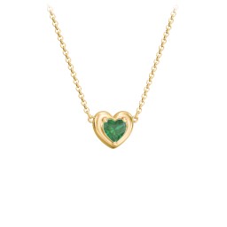 Puffy Heart Pendant with 1 Birthstone in 18K Gold Plated Silver with Emerald