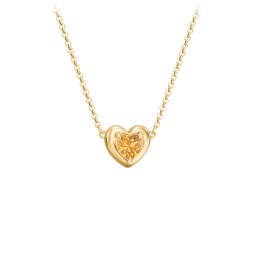 Puffy Heart Pendant with 1 Birthstone in 18K Gold Plated Silver with Citrine