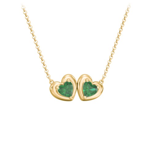 Puffy Heart Pendant with 2 Birthstones – 18K Gold Plated Silver with Emerald