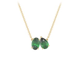 Toi et Moi Oval and Pear Gemstone Necklace in 18K Gold Plated Silver with Emerald