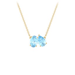 Toi et Moi Oval and Pear Gemstone Necklace in 18K Gold Plated Silver with Blue Topaz