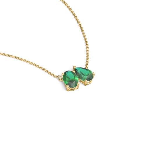 Toi et Moi Oval and Pear Gemstone Necklace – 18K Gold Plated Silver with Emerald