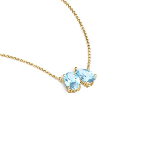 Toi et Moi Oval and Pear Gemstone Necklace – 18K Gold Plated Silver with Blue Topaz