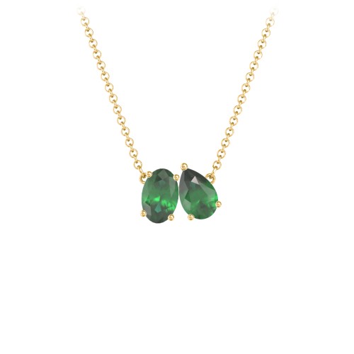 Toi et Moi Oval and Pear Gemstone Necklace – 18K Gold Plated Silver with Emerald