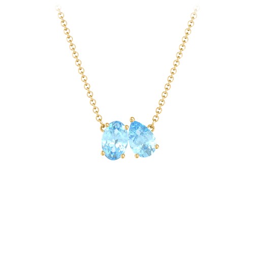 Toi et Moi Oval and Pear Gemstone Necklace – 18K Gold Plated Silver with Blue Topaz