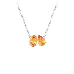 Toi et Moi Oval and Pear Gemstone Necklace in 925 Sterling Silver with Citrine