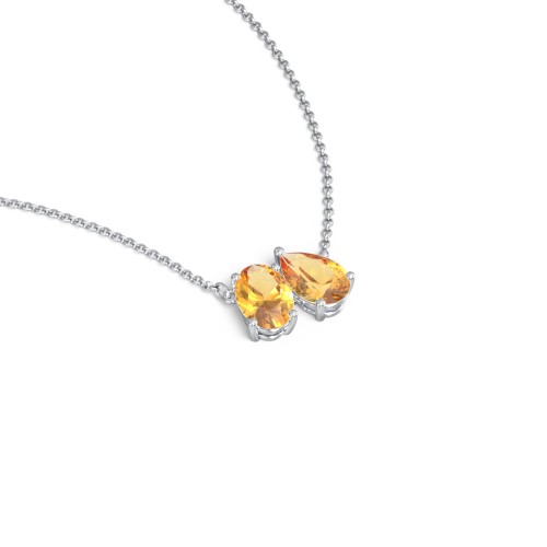 Toi et Moi Oval and Pear Gemstone Necklace – Sterling Silver with Citrine