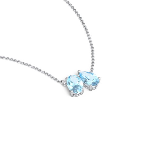 Toi et Moi Oval and Pear Gemstone Necklace – Sterling Silver with Blue Topaz