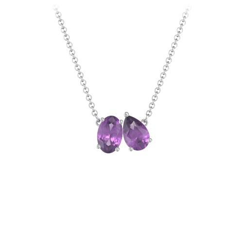 Toi et Moi Oval and Pear Gemstone Necklace – Sterling Silver with Amethyst