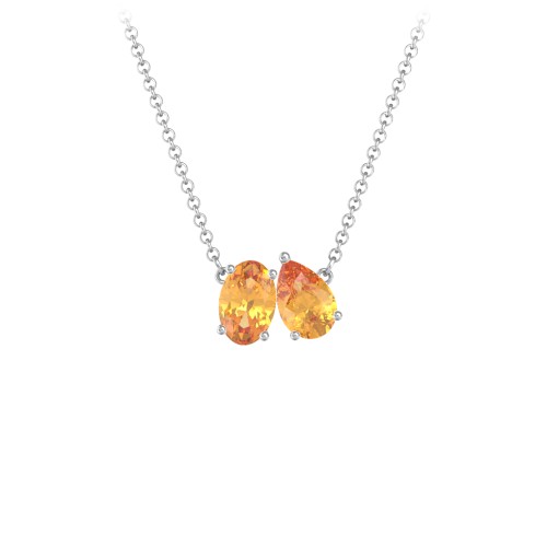 Toi et Moi Oval and Pear Gemstone Necklace – Sterling Silver with Citrine