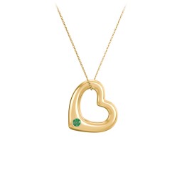 Floating Puffy Heart Pendant with 2 Birthstones in 18K Gold Plated Silver with Emerald