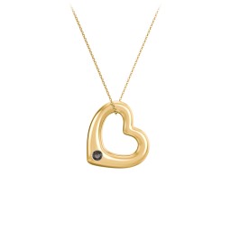 Floating Puffy Heart Pendant with 2 Birthstones in 18K Gold Plated Silver with Smokey Quartz