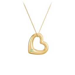 Floating Puffy Heart Pendant with 2 Birthstones in 18K Gold Plated Silver with Peridot