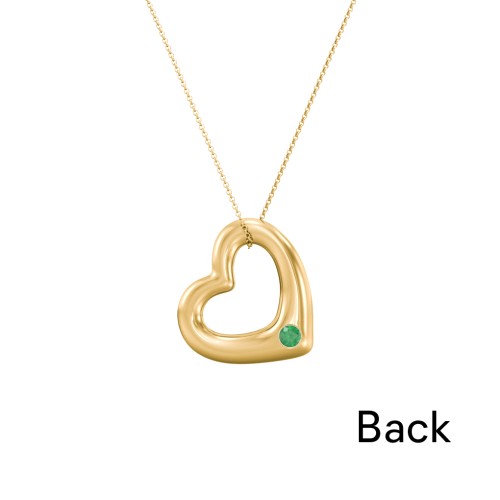 Floating Puffy Heart Pendant with 2 Birthstones – 18K Gold Plated Silver with Emerald