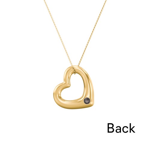 Floating Puffy Heart Pendant with 2 Birthstones – 18K Gold Plated Silver with Smokey Quartz