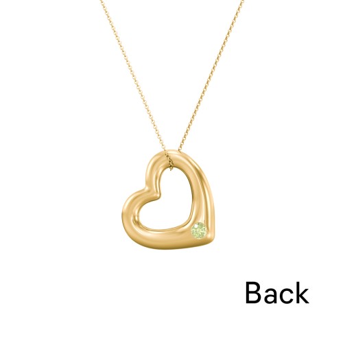 Floating Puffy Heart Pendant with 2 Birthstones – 18K Gold Plated Silver with Peridot