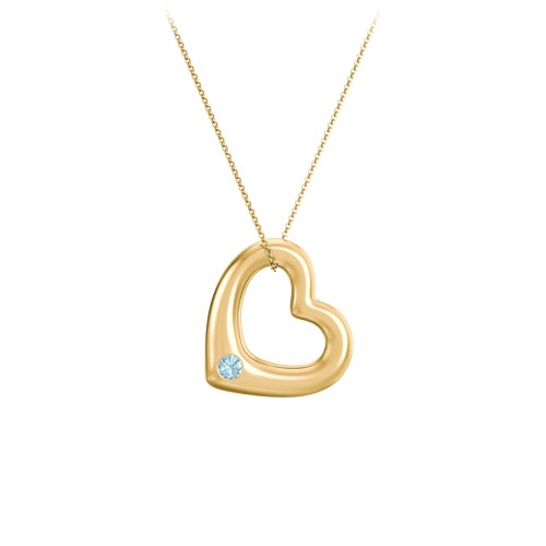 Floating Puffy Heart Pendant with 2 Birthstones – 18K Gold Plated Silver with Blue Topaz