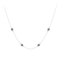 Bezel-Set Round Stone Station Necklace in 925 Sterling Silver with Alexandrite, Blue Topaz, and Smokey Quartz