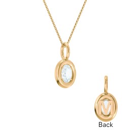 Oval Frame Stone Necklace With Back Initial in 18K Gold Plated Silver with Aquamarine
