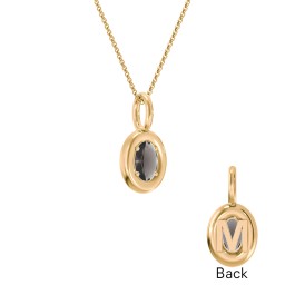 Oval Frame Stone Necklace With Back Initial in 18K Gold Plated Silver with Smokey Quartz