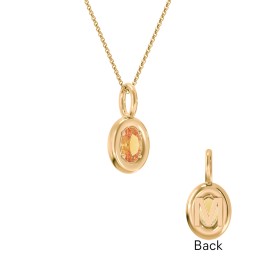 Oval Frame Stone Necklace With Back Initial in 18K Gold Plated Silver with Citrine