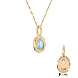Oval Frame Stone Necklace With Back Initial in 18K Gold Plated Silver with Blue Topaz