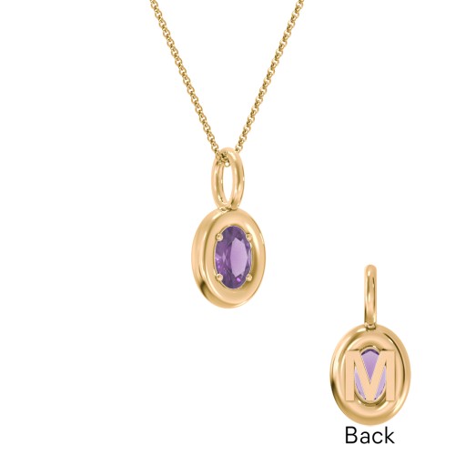 Oval Frame Stone Necklace With Back Initial – 18K Gold Plated Silver with Amethyst