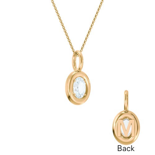Oval Frame Stone Necklace With Back Initial – 18K Gold Plated Silver with Aquamarine