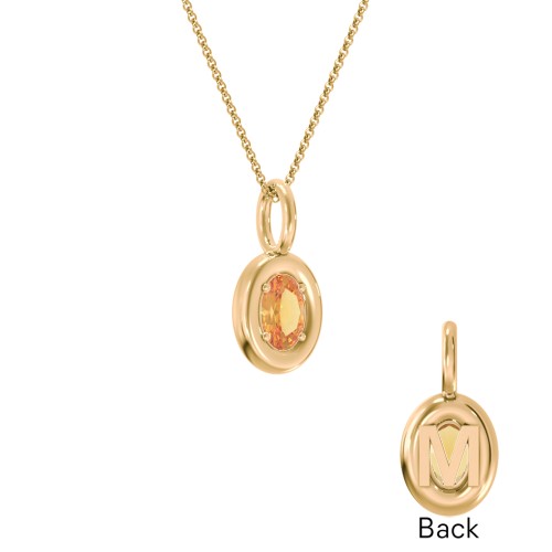 Oval Frame Stone Necklace With Back Initial – 18K Gold Plated Silver with Citrine