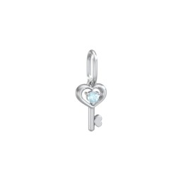 Heart Key Charm with Gemstone in 925 Sterling Silver with Aquamarine
