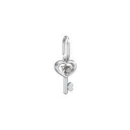 Heart Key Charm with Gemstone in 925 Sterling Silver with Smokey Quartz