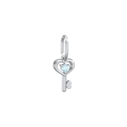 Heart Key Charm with Gemstone – Sterling Silver with Aquamarine