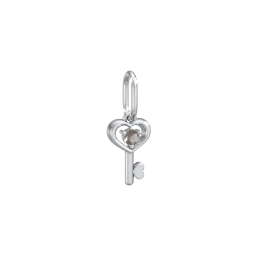 Heart Key Charm with Gemstone – Sterling Silver with Smokey Quartz