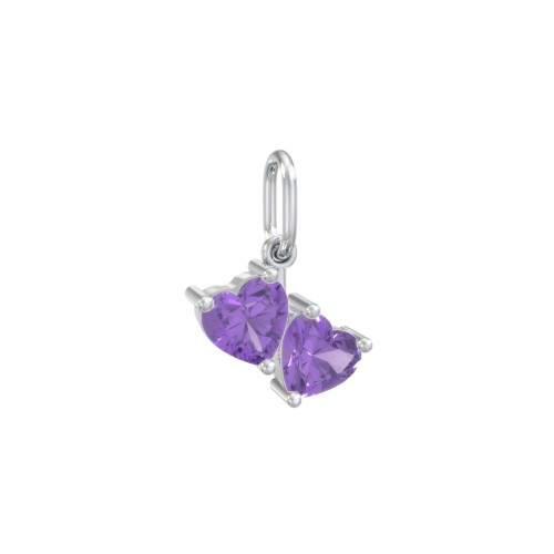 Double Heart Gemstone Charm – Sterling Silver with Amethyst