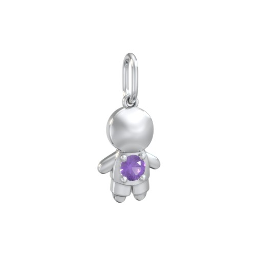 Little Boy Charm with Gemstone – Sterling Silver with Amethyst