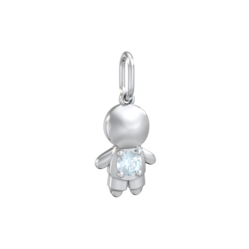 Little Boy Charm with Gemstone – Sterling Silver with Aquamarine