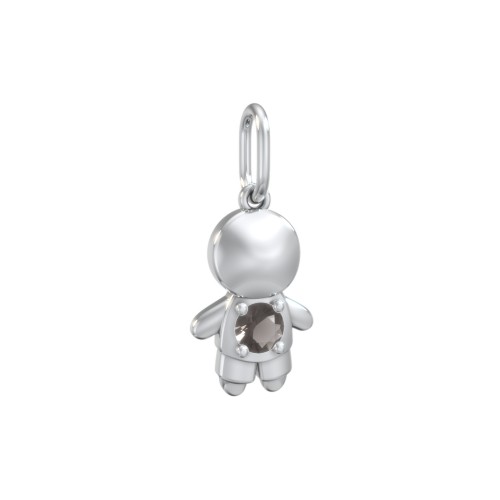 Little Boy Charm with Gemstone – Sterling Silver with Smokey Quartz
