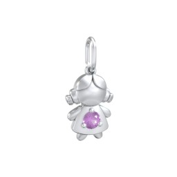 Little Girl Charm with Gemstone in 925 Sterling Silver with Amethyst