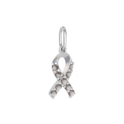 Pavé Awareness Ribbon Charm in 925 Sterling Silver with Smokey Quartz