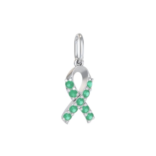 Pavé Awareness Ribbon Charm – Sterling Silver with Emerald