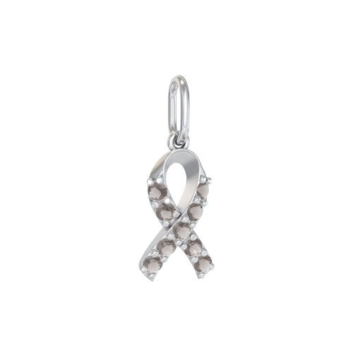 Pavé Awareness Ribbon Charm – Sterling Silver with Smokey Quartz