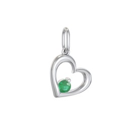 Tilted Heart Gemstone Charm in 925 Sterling Silver with Emerald