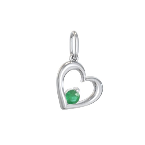 Tilted Heart Gemstone Charm – Sterling Silver with Emerald