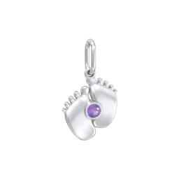 Baby Feet Gemstone Charm in 925 Sterling Silver with Amethyst