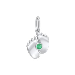 Baby Feet Gemstone Charm in 925 Sterling Silver with Emerald